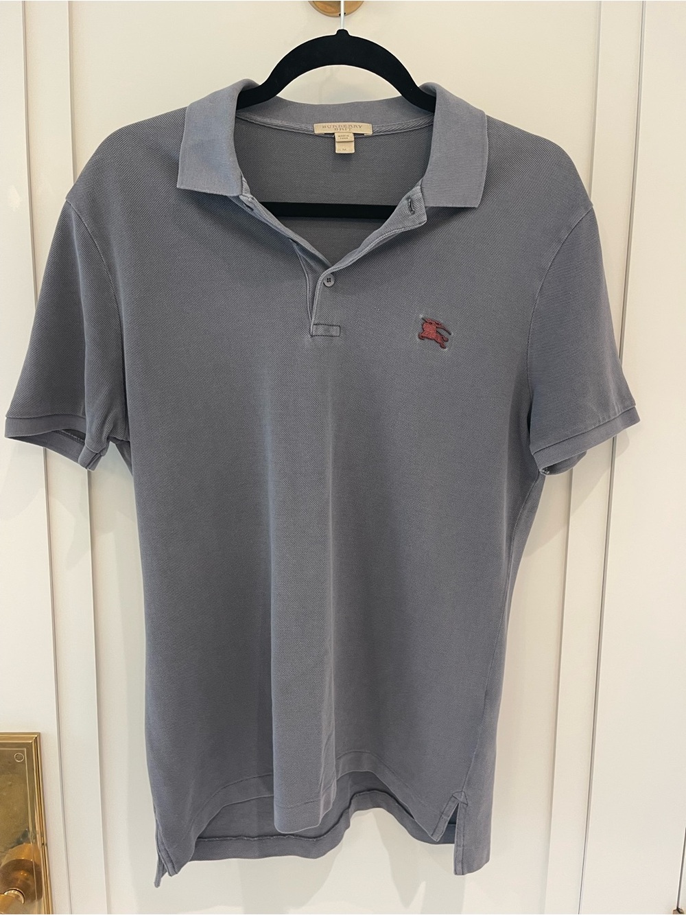 Burberry Men's Grey Polo with Red Logo Patch